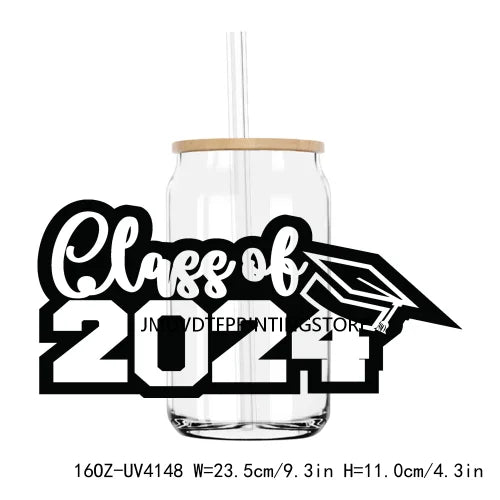 Senior Class Of 2024 UV DTF Sticker For 16OZ Libbey Glass Cup Can High School Graduation Wrap Transfer Sticker Custom DIY Logo