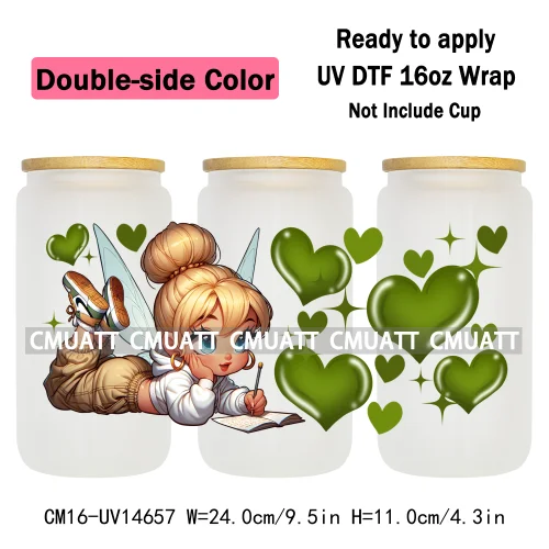Double Sided Color UV DTF Cup Wraps 16OZ Wholesale Custom Bulk Waterproof Cartoon Lovely Princess Design For DIY Craft Mug Glass