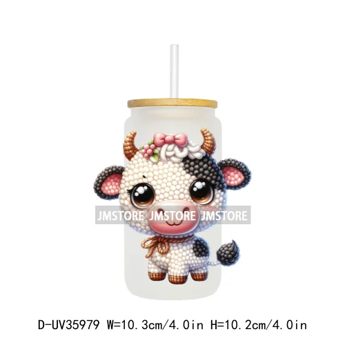Watercolor Knitted Cute Animals UV DTF Transfer Stickers Decals Ready To Apply Waterproof For 16OZ Libbey Glass Can Cups Tumbler