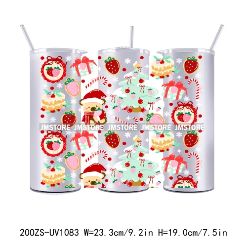 Girly Holiday Christmas Trees 20OZ Tumbler Wraps Ready To Ship UV DTF Transfer Stickers Waterproof Prints For Skinny Tumbler