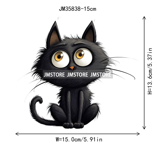 15cm 5.9in Kid Halloween Black Cat Iron On Heat Transfer Sticker For Clothes DTF Printed Vinyl Thermal Appliques Washable Decal