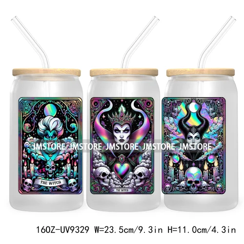 Horror Characters Tarot Card Halloween 16OZ UV Cup Wrap DTF Transfer Stickers For Libbey Glass Can Cup Tumbler Waterproof Labels