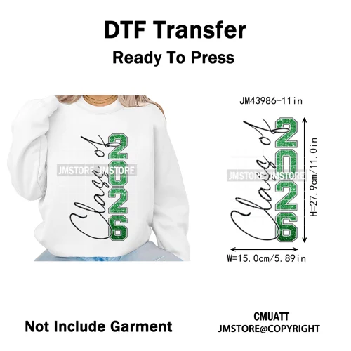 Faux Glitter Senior Class of 2026 High School Graduate Reunion Iron on Washable DTF Transfer Stickers Ready to Press for Clothes