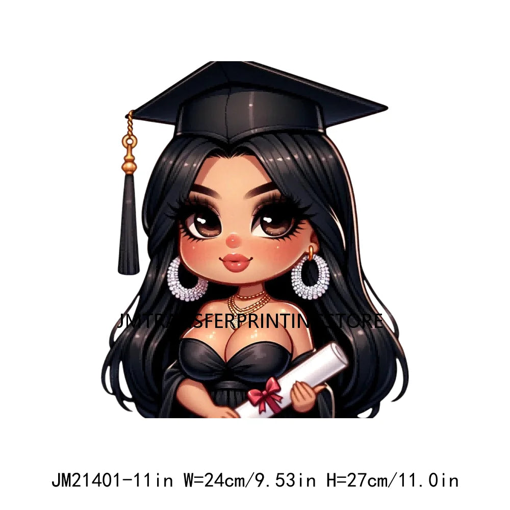 DIY Chibi Latina Graduation Diploma Designs Iron On Chicana College Woman Transfers Printing Stickers Ready To Press For Hoodies