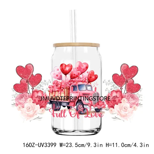 XOXO Valentines Coffee Cup 16OZ UV DTF Cup Wrap Transfers Stickers Custom Label DIY Waterproof Logo For Libbey Glass Can Hearts