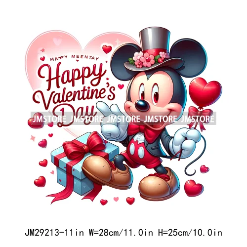 Happy Valentine's Day Cartoon Character Mouse Animal Cupid Love Heart DTF Iron On Transfers Stickers Ready To Press For T-shirts