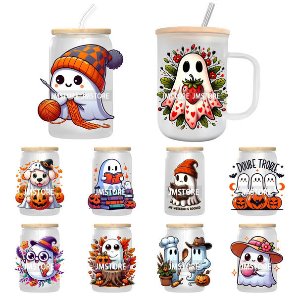 Spooky Ghost Halloween Autumn Pumpkin Season UV DTF Transfer Stickers Decals For Libbey Cold Cups Mugs Tumbler Black Cats Boo