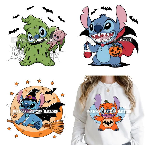 Spooky Vibes Horror Trick Or Treat Cartoon Animal Pumpkin Bats Iron on DTF Washable Transfers Sticker Ready to Press for Hoodies