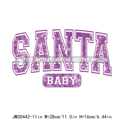 Faux Glitter Merry Christmas Season Merry And Bright Santa Baby Decals Iron On DTF Transfers Stickers Ready To Press For T-shirt