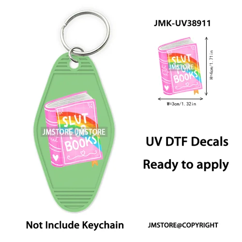 Reading Book Animals Mental Health UV DTF Motel Keychain Wraps Ready To Apply Waterproof High Quality Hotel Keychain Decals