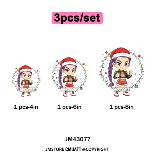 Cartoon Kpop Demon Music Anime Girly Merry Christmas Iron on Washable DTF Heat Transfer Stickers Ready to Press for T-shirts Bag