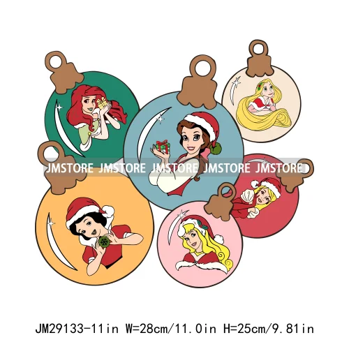 Cartoon Princess Jolly Tis The Season Christmas Party Best Day Ever Iron On DTF Transfers Stickers Ready To Press For T-shirts