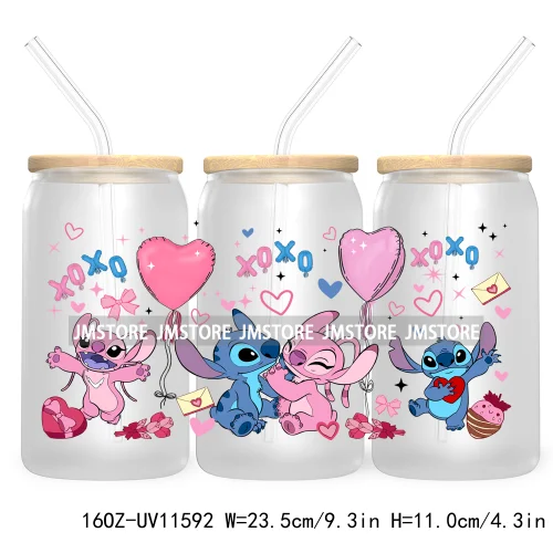 Happy Valentine's Day Cartoon Mouse Couple 16OZ UV Cup Wrap DTF Transfer Sticker For Libbey Glass Can Cups Tumbler XOXO Love Bug