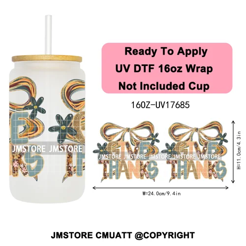 Girly Halloween Boo Thanksgiving Turkey UV DTF Cup Wrap Ready To Apply Transfer Stickers 16OZ Tumbler Wraps For Libbey Glass Can