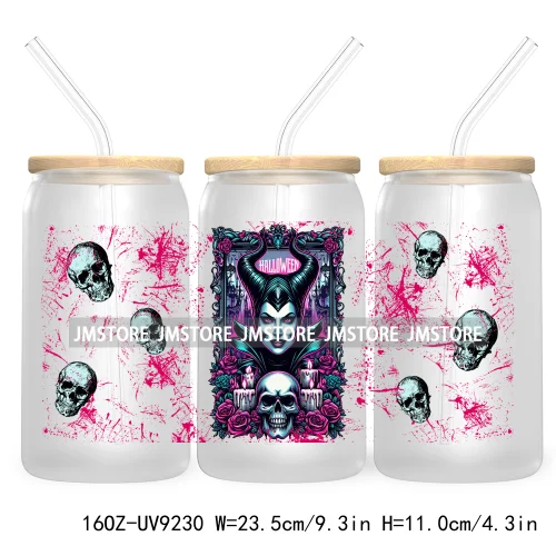 Horror Characters 16OZ UV Cup Wrap DTF Transfer Stickers For Libbey Glass Can Cups Tumbler Waterproof Labels Halloween Skull