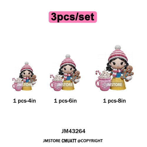 Faux Yarn Pink Hot Cocoa Cartoon Character Santa Cozy Christmas Iron on  DTF Transfers Stickers Ready to Press for T-shirts Bags