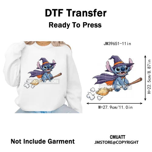 Spooky Scary Cute Cartoon Blue Animal Halloween Horror Vibes Iron on DTF Washable Transfers Stickers Ready to Press for Clothing