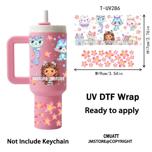 Coquette Cartoon Cat Princess Magical Kingdom UV DTF Wraps Ready To Use Transfer Stickers Waterproof For Mini Tumbler Keychain
