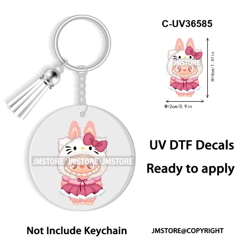 Coquette Bow Cartoon Monsters Doll In Costume Decal Round Keychain Ready To Apply UV DTF Transfer Stickers For Circle Keychain