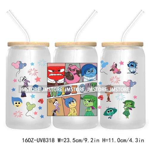 It's Okay To Feel All The Feels UV DTF Cup Wrap For 16OZ Glass Cup Can Transfer Stickers Custom Label Logo Inside Out Characters