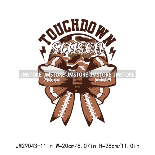 Coquette Bow Fall Football Mom Season Sports Team Thermal Printing Iron On DTF Transfer Stickers Ready To Press For T-shirts Bag