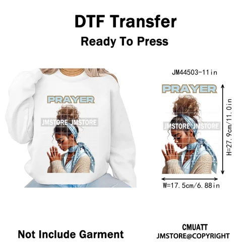 Afro Girls Prayer Jesus Faith Love Magic Christian Women Iron on Washable DTF Heat Transfers Stickers Ready to Press for Clothes