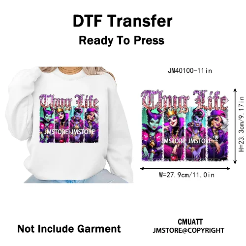 Old School Halloween Horror Movie Killer Bad Queen Thug Life Iron on DTF Washable Transfers Stickers Ready to Press for Clothes