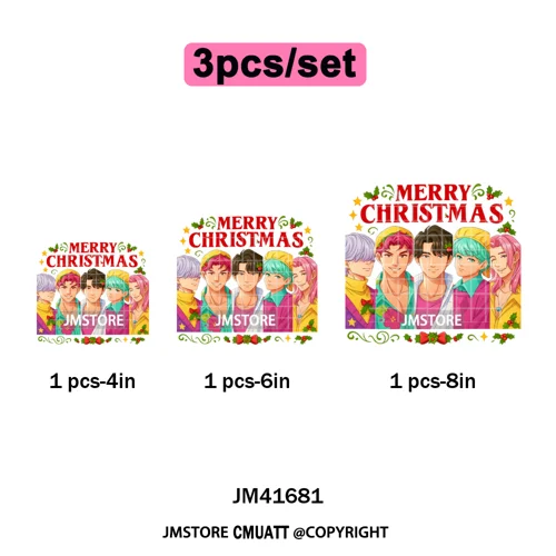 Merry Christmas Kpop Music Band Group Character Xmas Festive Love Iron on DTF Transfers Stickers Ready to Press for Clothes Bags
