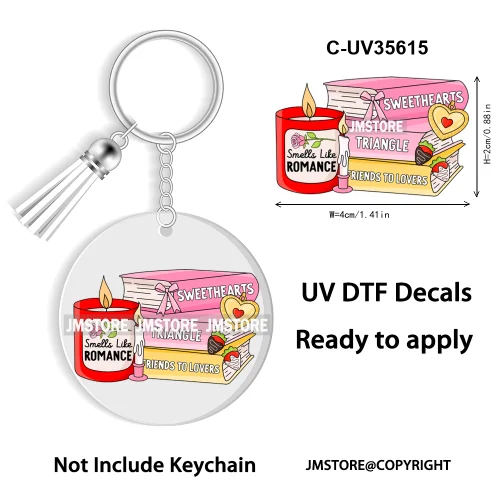 Spicy Books Positive Quotes Romance Book Club WaterProof Logo Ready To Apply UV DTF Stickers For Round Circle Keychain Keyring