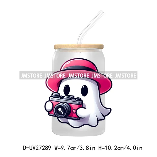 Trick Or Treat Pumpkin Coquette Bow Girly Ghost Halloween UV DTF Transfer Stickers Decals For Libbey Cold Cups Mug Tumbler Label