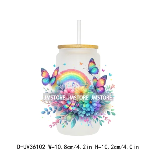 Vibrant Rainbow Butterfly Floral UV Sticker Decals For Libbey Cold Cups Mug Tumbler Transfer Stickers Durable Top Quality Labels