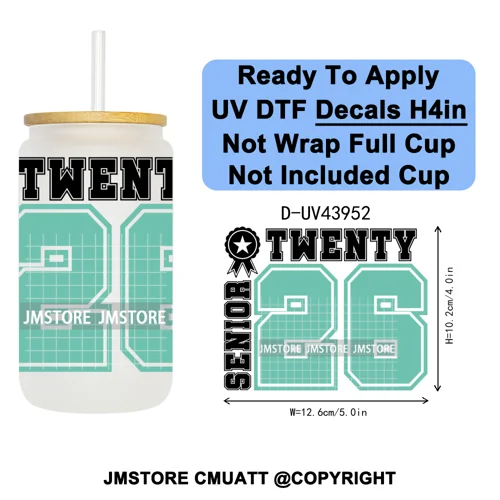 Girly University Graduation 2026 UV DTF Decals Ready To Apply Waterproof Transfer Stickers DIY Crafts For 16OZ Libbey Glass Can