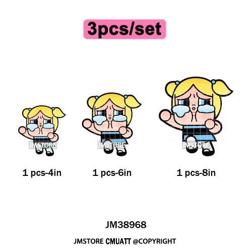 Cute Cry Tears Sad Girls Cartoon Dolls Love Designs Iron on DTF Washable Heat Transfers Stickers Ready to Press for Clothes Bags