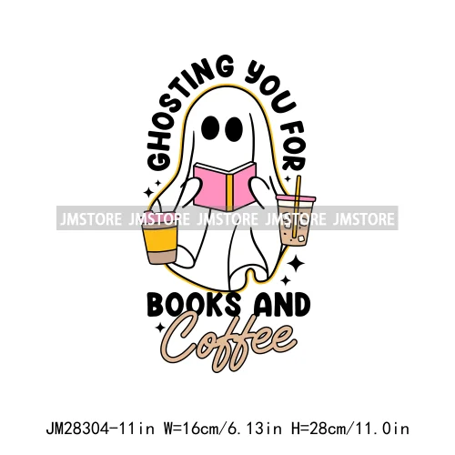 Howdy Halloween Spooky Book Lover Club Boo Jee Designs Ghosting You For Books Coffee Iron On DTF Transfers Stickers For Hoodies