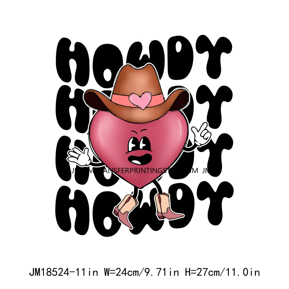 Western Howdy Honey Valentine DTF Decals Cowgirl Cowboy Candy Heart Love Music Cassettes DTF Heat Transfer Stickers For Hoodies