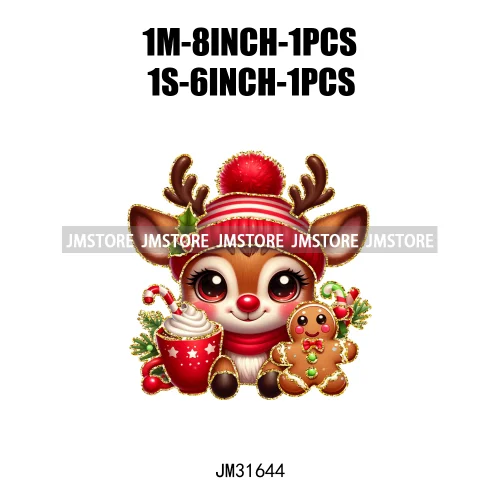 Cute Cartoon Christmas Character Coffee Gingerbread Merry Christmas Iron On DTF Transfers Stickers Ready To Press For T-shirts