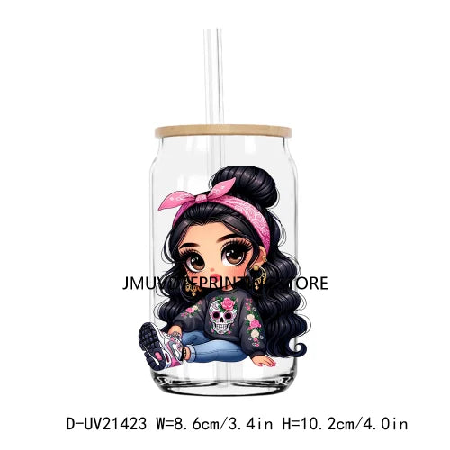 Chibi Cute Chicana Woman UV DTF Transfers Stickers Decals For Libbey Cold Cups Mugs Tumbler Waterproof DIY Logo Mexican Girls