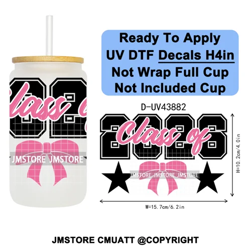 College Grad Class Of 2026 UV DTF Cup Decals Ready To Apply Transfer Stickers Durable Custom Labels For Libbey Glass Can Mugs
