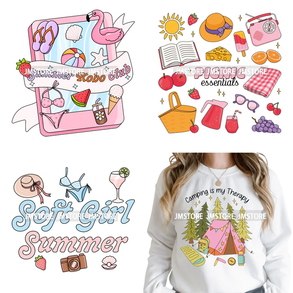 Cute Summer Book Picnic Kindle Club Beach Reading Bookish Vacation Iron on DTF Transfer Stickers Ready to Press for Clothes Bags