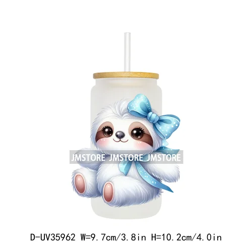 Coquette Bow Cute Animals UV DTF Transfer Stickers Decals Ready To Apply Waterproof Print For 16OZ Libbey Glass Can Cups Tumbler