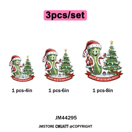 Merry Pickles Christmas Xmas Cucumber Holiday Santa Iron on Washable DTF Heat Transfer Stickers Ready to Press for T-shirts Bags