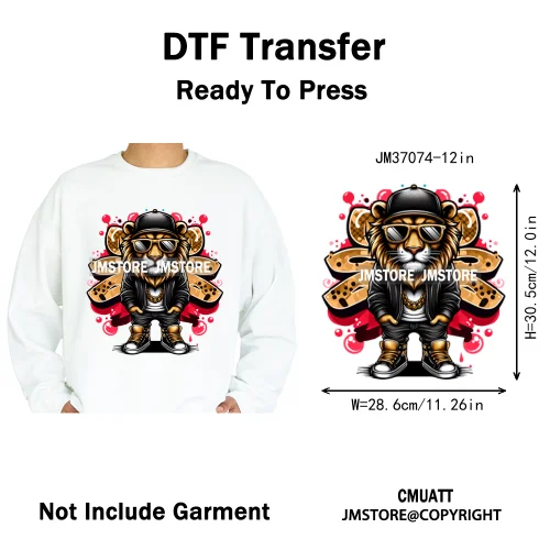 12in Urban Gangster Rich Money Lion Beats Shark Vibes Iron on DTF Thermal Transfers Stickers Ready to Press for T-shirts Bags