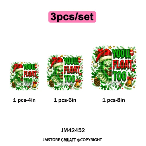 Funny Brushstroke Bubble Cartoon Christmas Killer Movie Xmas Iron on DTF Washable Transfers Stickers Ready to Press for Textiles