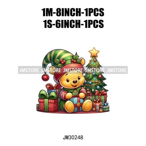 Christmas Cartoon Animal Characters Snow Holiday Santa Tree Gifts Iron On DTF Transfers Stickers Ready To Press For Sweatshirts
