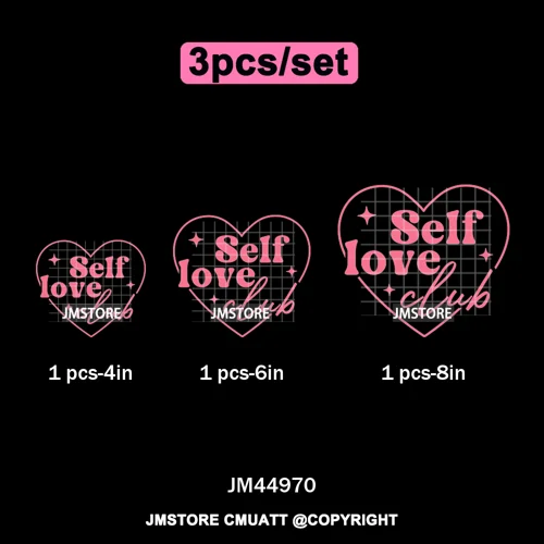 Self Love Club Mental Health Quotes Positive Inspirational Iron on Washable DTF Transfers Stickers Ready to Press for Clothing