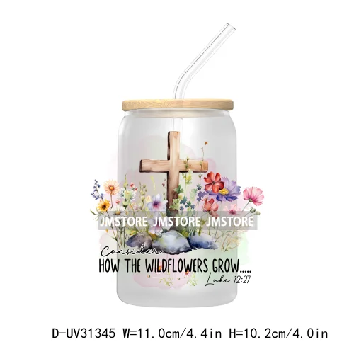 Christian Faith God Blessed Sunflowers Butterfly UV Sticker Decals For Libbey Cold Cup Mug Tumbler Transfer Stickers Bible Verse