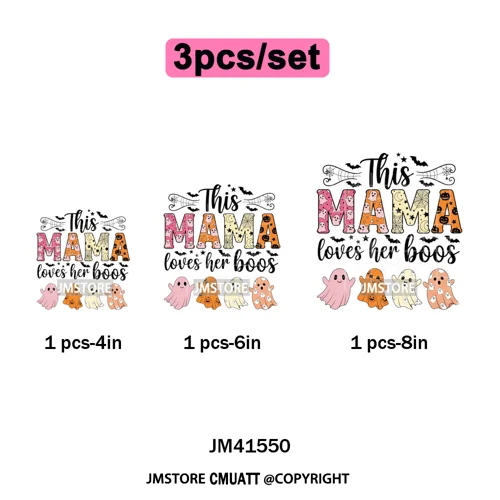Pumpkin Leopard Spooky Ghost Moo Boo Cow Pet Halloween Bow Iron on DTF Washable Transfers Stickers Ready to Press for T-shirts