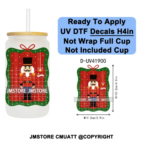 Preppy Christmas Stamps Xmas Card UV DTF Transfer Stickers Decals Ready To Apply Waterproof For 16OZ Libbey Glass Can Tumbler