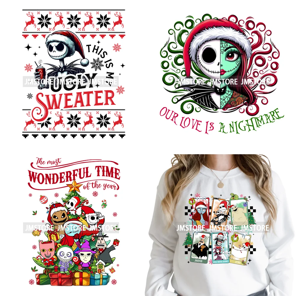 New Nightmare Horror Christmas Movie Characters Lover Iron on Washable DTF Heat Transfers Stickers Ready to Press for Clothes