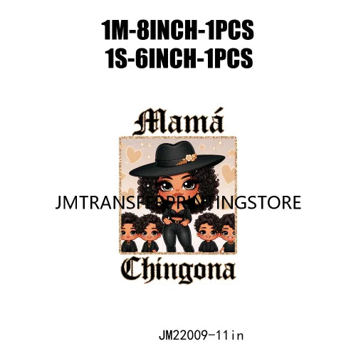 DIY Latina Mama Chingona Chicana Mom Kids Chibi Style Mother's Day Iron On DTF Transfer Stickers Ready To Press For Clothing